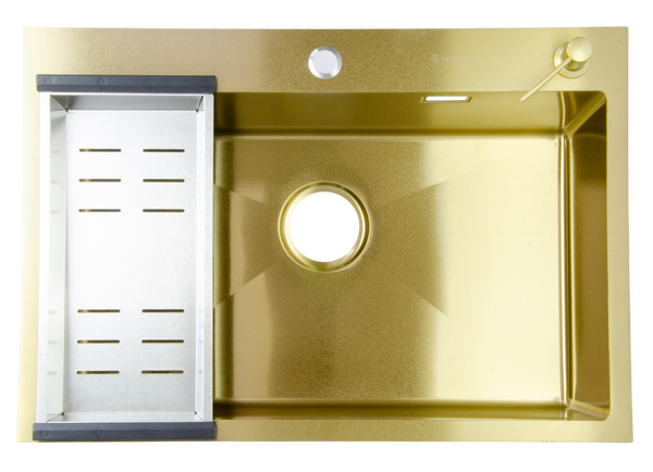 Мойка нерж врезная SANTREK AQUA PRO 700х480х220 т 3,0 ЗОЛОТО D7048HG (+ сифон + дозатор) + КОЛАНДЕР 420х220 В ПОДАРОК!!!