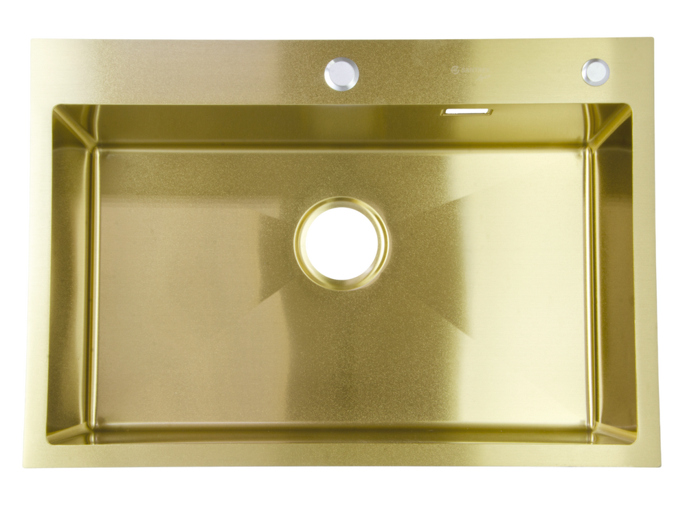 Мойка нерж врезная SANTREK AQUA PRO 700х480х220 т 3,0 ЗОЛОТО D7048HG (+ сифон + дозатор) + КОЛАНДЕР 420х220 В ПОДАРОК!!!