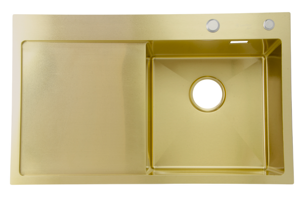 Мойка нерж врезная SANTREK AQUA PRO 780х480х220 т 3,0 ЗОЛОТО D7848HRG правая (+ сифон+дозатор) + КОЛАНДЕР 420х220 В ПОДАРОК!!!