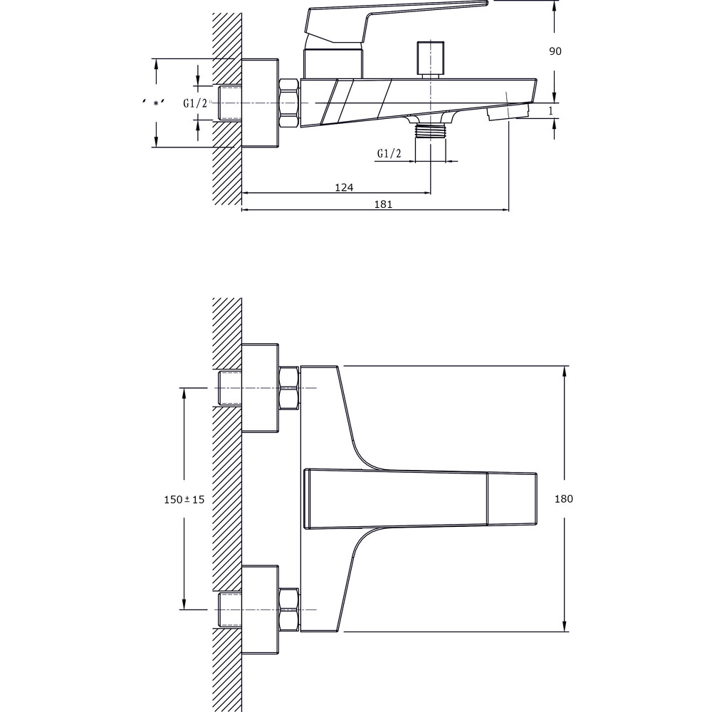 Смеситель для ванны с коротким изливом RUSH Thira (TR3635-44Grey) графит