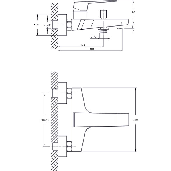 Смеситель для ванны с коротким изливом RUSH Thira (TR3635-44Grey) графит
