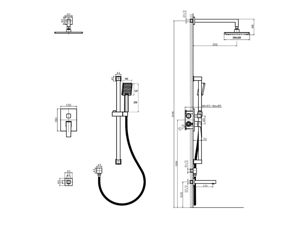 Встроенная душевая система RUSH Thira (TR3635-60Grey) графит