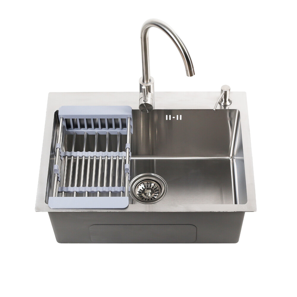 Мойка нерж врезная 600х450х220 т 3,0 САТИН D6045H 5 в 1(Смеситель, сифон, дозатор, коландер, крепеж) AISI 304 MLN