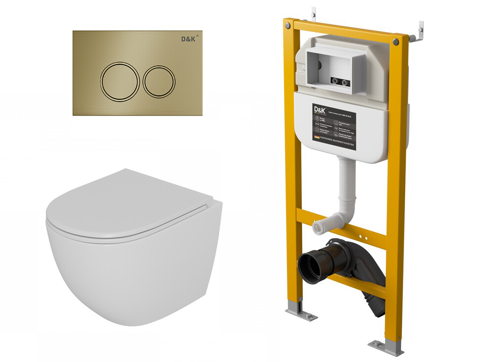  DS1391624 Комплект D&K Matrix  Унитаз DT1396516 (тор.) бел. +Клавиша смыва DB1529007, мат золото + Инсталляция DI8050127