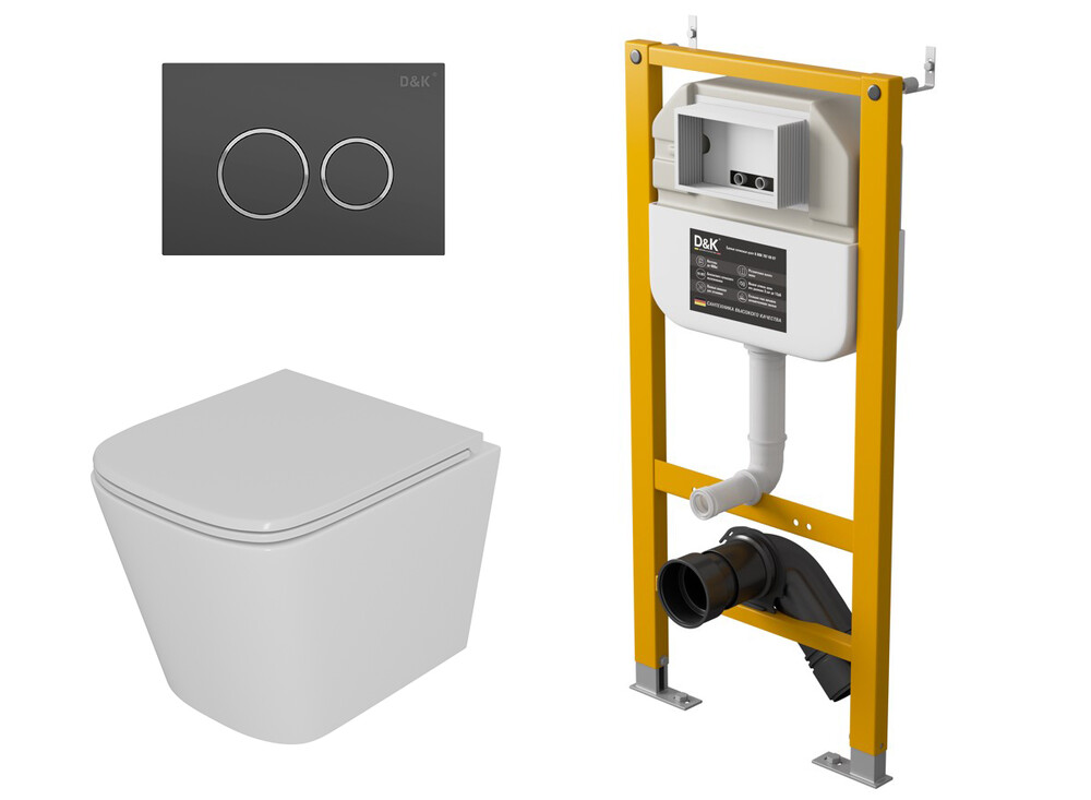  DS1431631 Комплект D&K Berlin  Унитаз DT1436516 (тор.)  бел. +Клавиша смыва DB1529006, графит +Инсталляция DI8050127