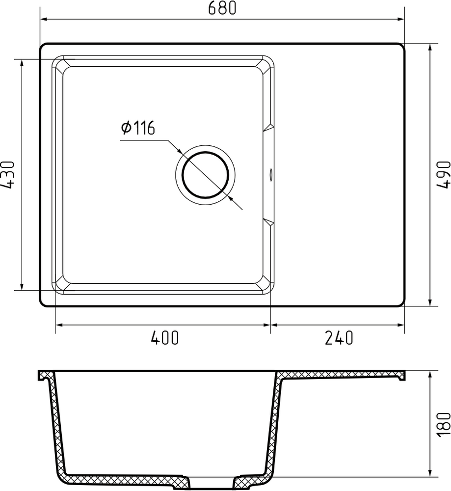 Мойка для кухни GranFest URBAN GF-URBAN 668L чаша+крыло (668L песочный)