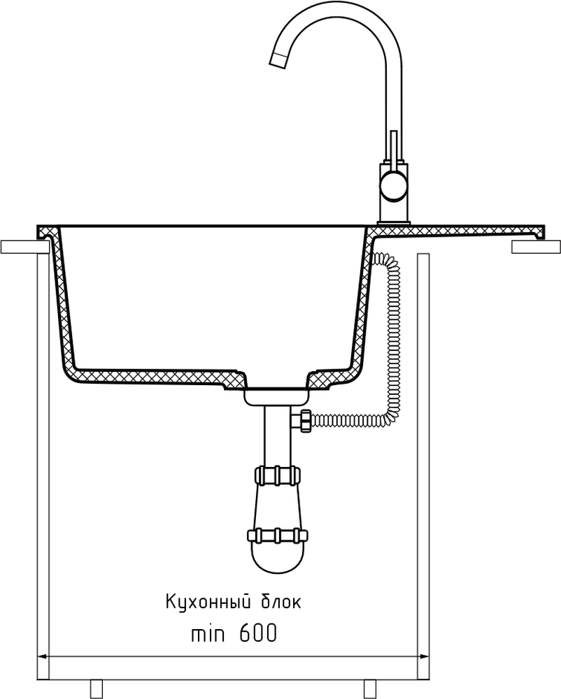 Мойка для кухни GranFest URBAN GF-URBAN 668L чаша+крыло (668L серый)