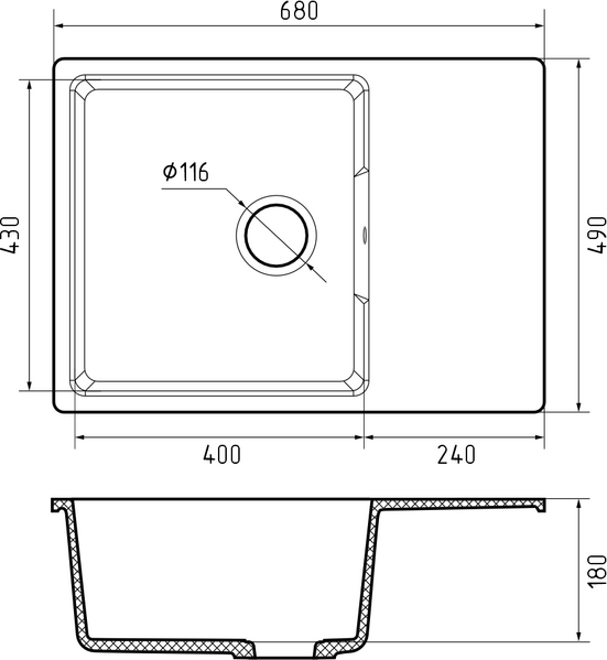 Мойка для кухни GranFest URBAN GF-URBAN 668L чаша+крыло (668L черный)