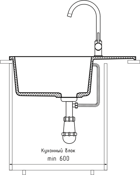 Мойка для кухни GranFest URBAN GF-URBAN 668L чаша+крыло (668L черный)