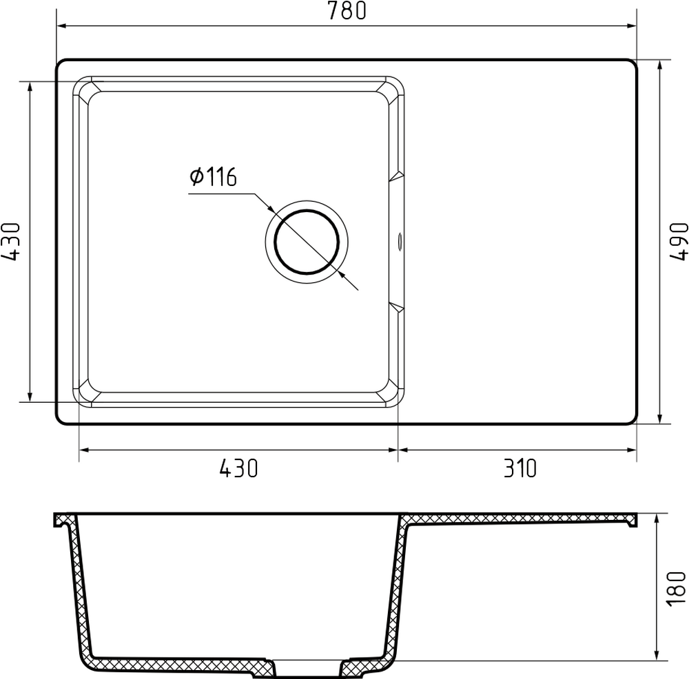 Мойка для кухни GranFest URBAN GF-URBAN 678L чаша+крыло (678L серый)
