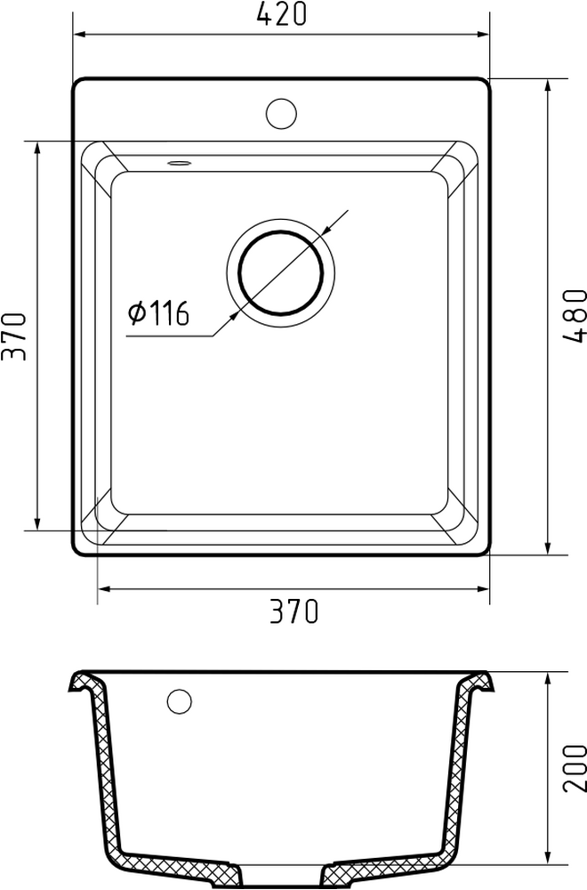 Мойка для кухни GranFest Композит LEVEL 420 чаша 370*370 (LV-420 графит)