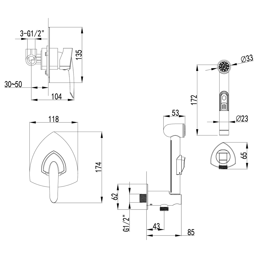 LM3519C Mars Смеситель с гигиенич душем, встраив, хром LEMARK 