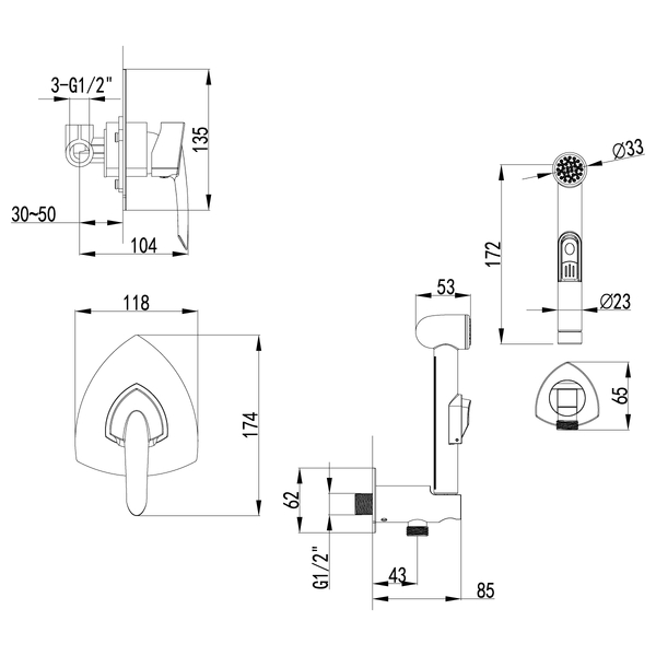 LM3519C Mars Смеситель с гигиенич душем, встраив, хром LEMARK 