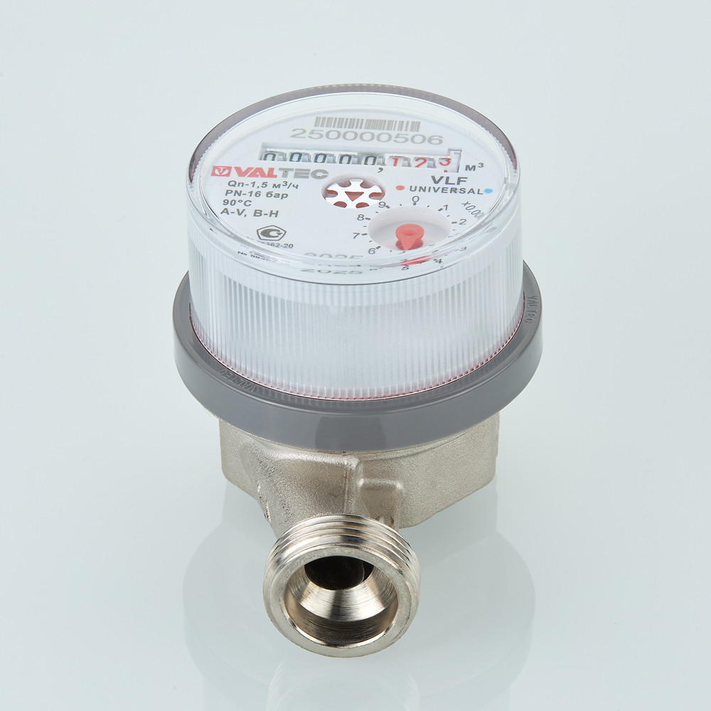 Водосчетчик унив., квартирный, БЕЗ СГОНОВ до +90^С, 1,5м3, 1/2", 110 мм VLF-15U-L.110