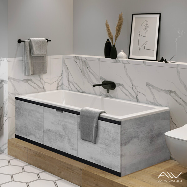 Экран под ванну 1,5м МДФ Rita Black Серый бетон Alavann