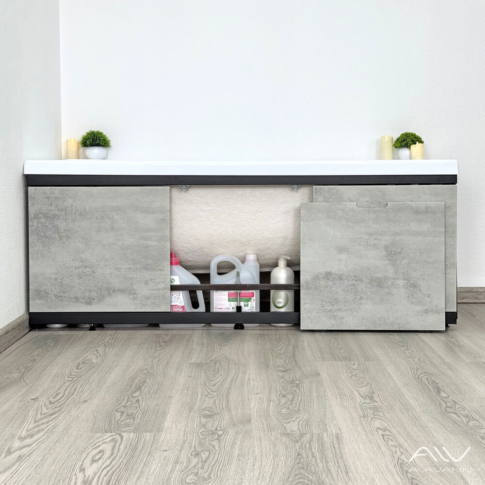 Экран под ванну 1,5м МДФ Rita Black Серый бетон Alavann