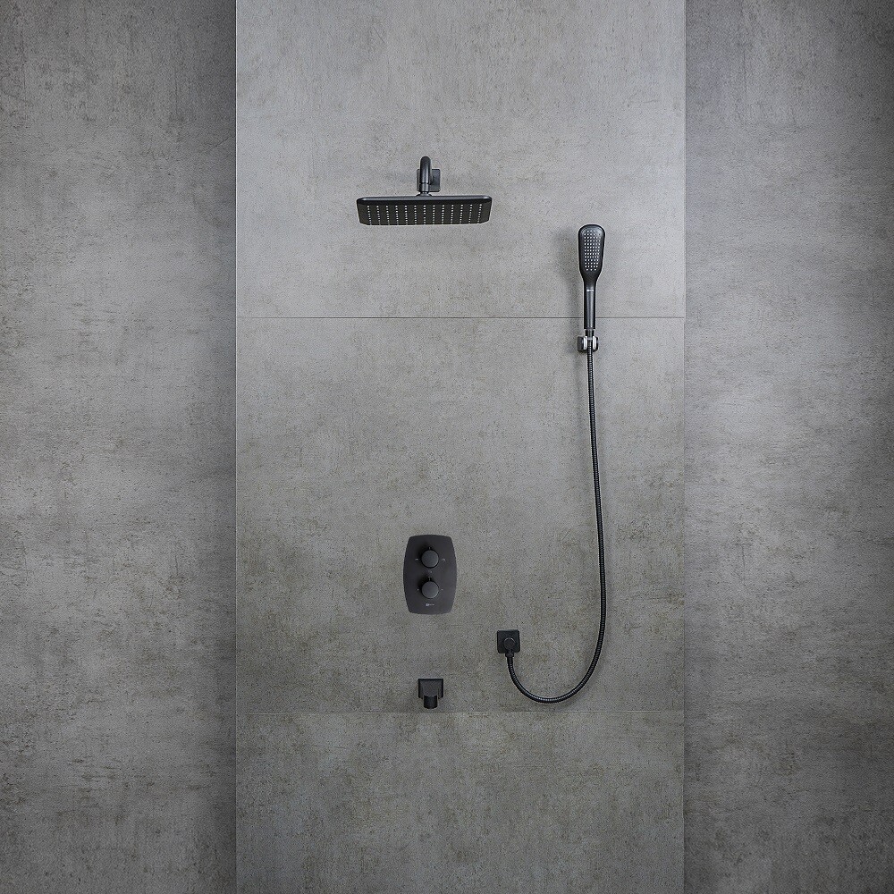 LM7242BL Ursus Смеситель термостатический для ванны и душа, встраиваемый, с доп. 1-ф. лейкой, черный LEMARK