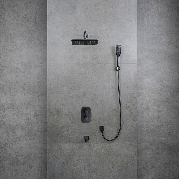 LM7242BL Ursus Смеситель термостатический для ванны и душа, встраиваемый, с доп. 1-ф. лейкой, черный LEMARK