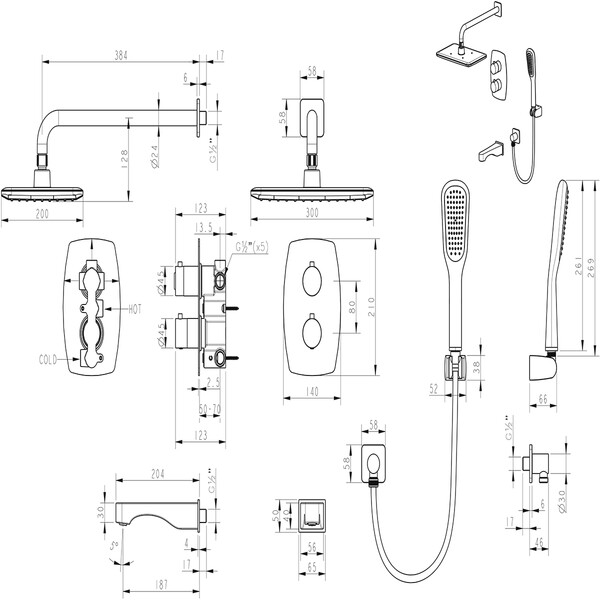 LM7242BL Ursus Смеситель термостатический для ванны и душа, встраиваемый, с доп. 1-ф. лейкой, черный LEMARK