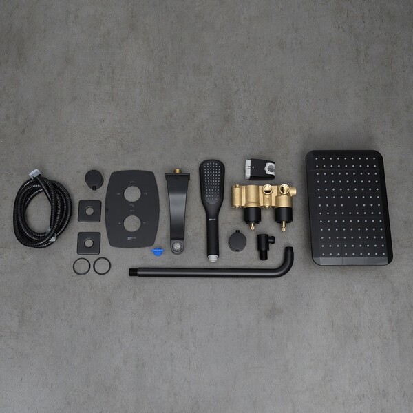 LM7242BL Ursus Смеситель термостатический для ванны и душа, встраиваемый, с доп. 1-ф. лейкой, черный LEMARK