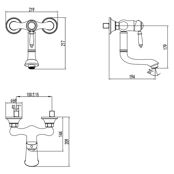 LM4811B Villa Смеситель для кухни/умывальника, настенный, бронза LEMARK	