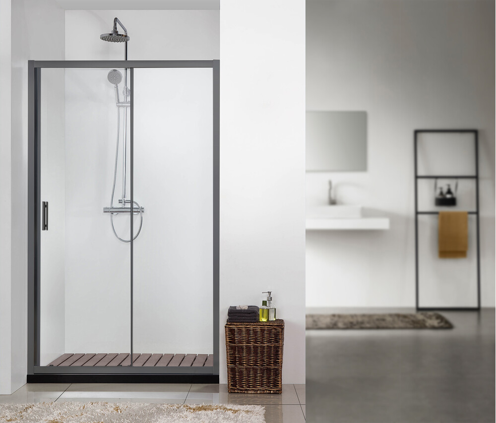 Душевое ограждение SANTREK AQUA Time- DF-1200-C-Matt Black 1200*1950 Прямое стекло Прозр 6 мм, профиль Черный