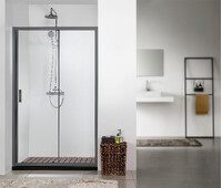 Душевое ограждение SANTREK AQUA Time- DF-1200-C-Matt Black 1200*1950 Прямое стекло Прозр 6 мм, профиль Черный