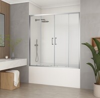 Шторка для ванны SANTREK AQUA Slim DF-1600-C-Chrome (раздвижная, р-р:1600*1400 стекло Прозр 5 мм, профиль  Хром) 2 МЕСТА