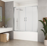 Шторка для ванны SANTREK AQUA Slim DF-1500-G-Chrome (раздвижная, р-р:1500*1400 стекло Грейп 5 мм, профиль  Хром)