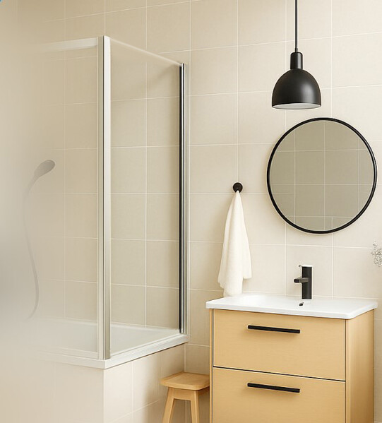 Боковая часть для шторы Slim SANTREK AQUA SP-750-C-Chrome 750*1400 стекло Прозр 5мм, профиль Хром