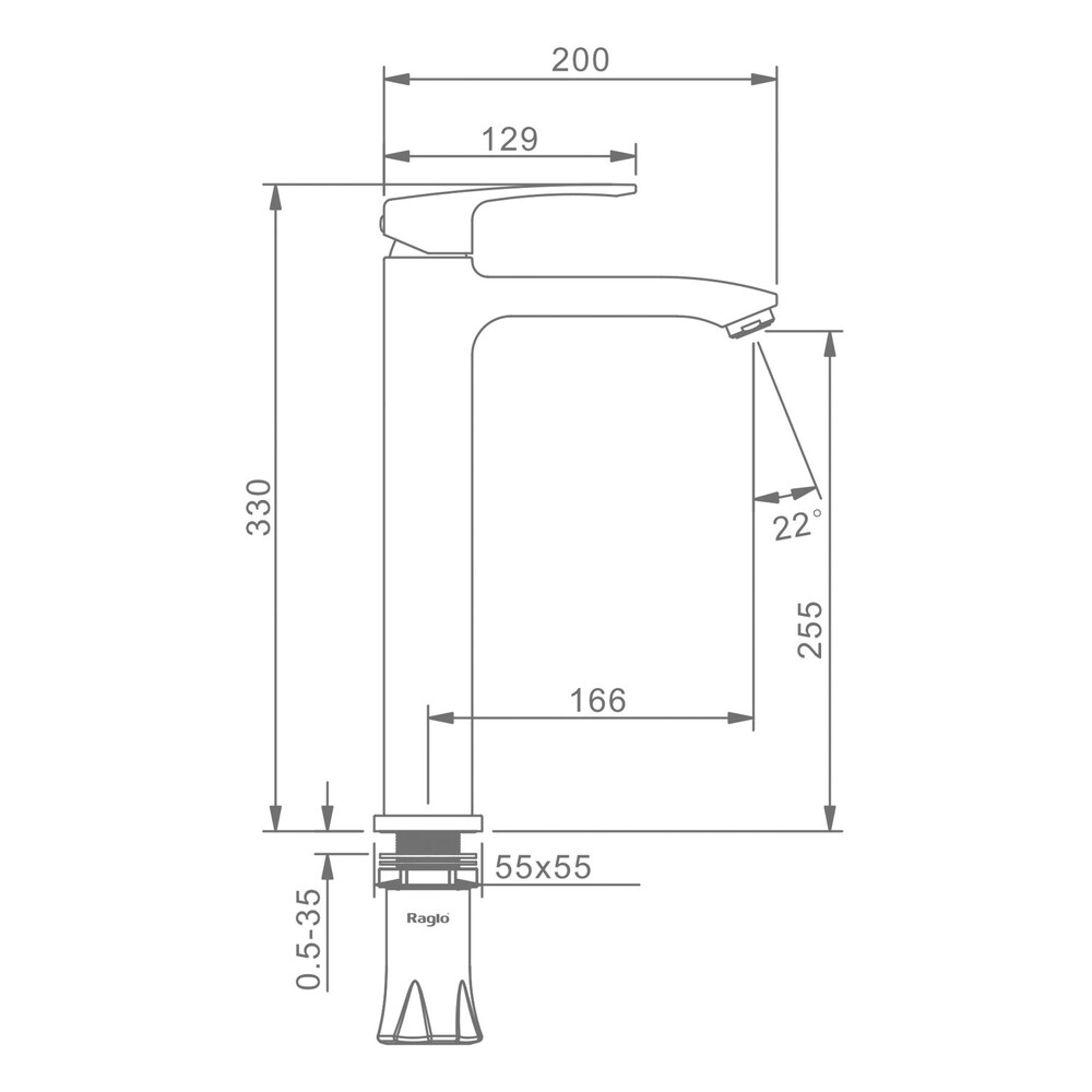 R01.15 Смеситель для умывальника высокий RAGLO (хром)