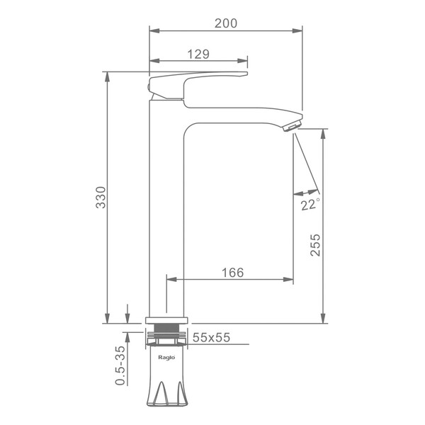 R01.15 Смеситель для умывальника высокий RAGLO (хром)