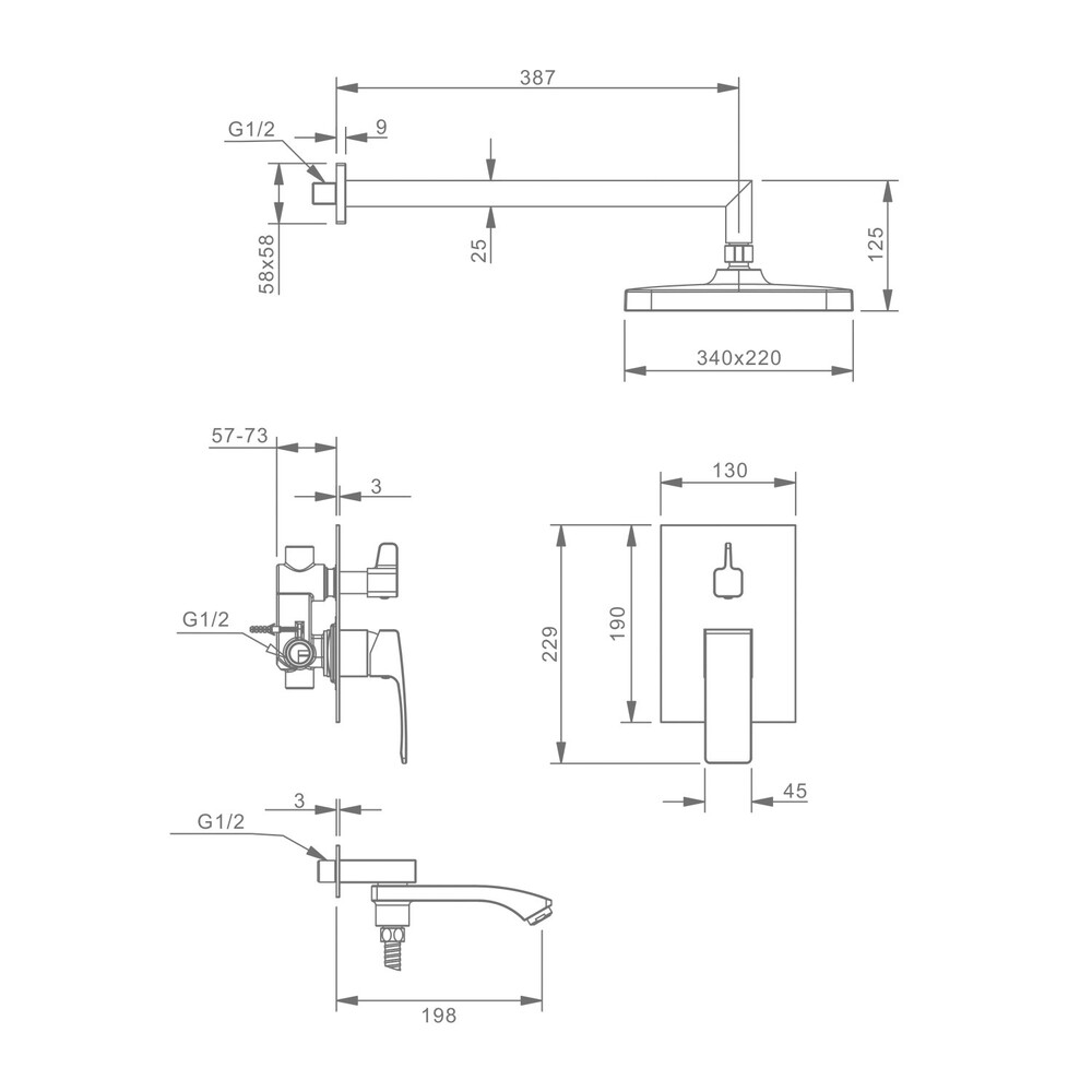 R01.27 Встраиваемая душевая система RAGLO (хром)