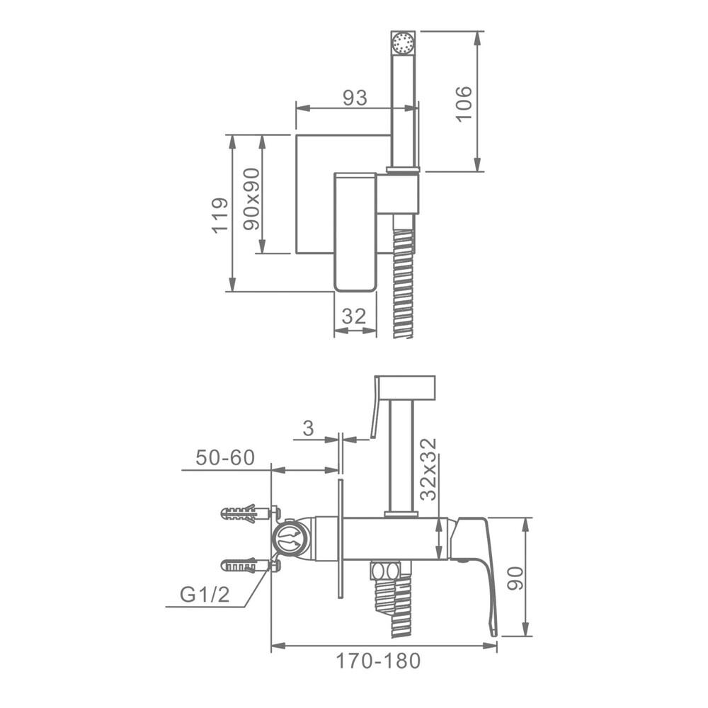 R01.52 Смеситель с гигиеническим душем встраиваемый RAGLO (хром)