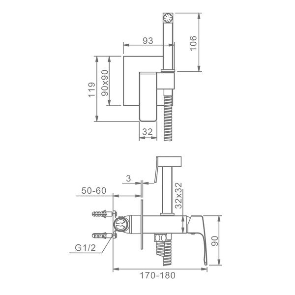 R01.52 Смеситель с гигиеническим душем встраиваемый RAGLO (хром)