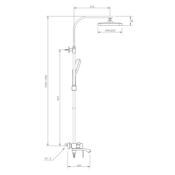 R01.24.03 Душевая система для ванны RAGLO (золотой сатин)