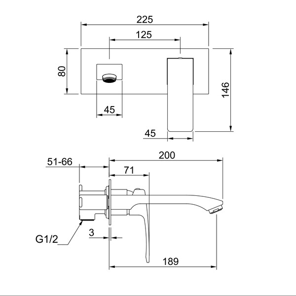 R01.11.09 Смеситель встраиваемый  для умывальника RAGLO (графит)
