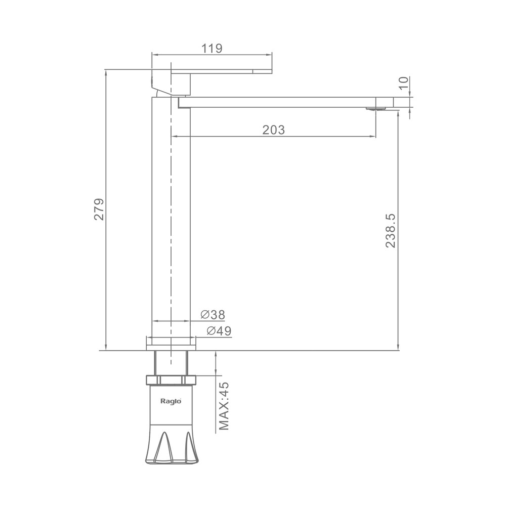 R10.15.03 Смеситель высокий для умывальника RAGLO (золотой сатин)