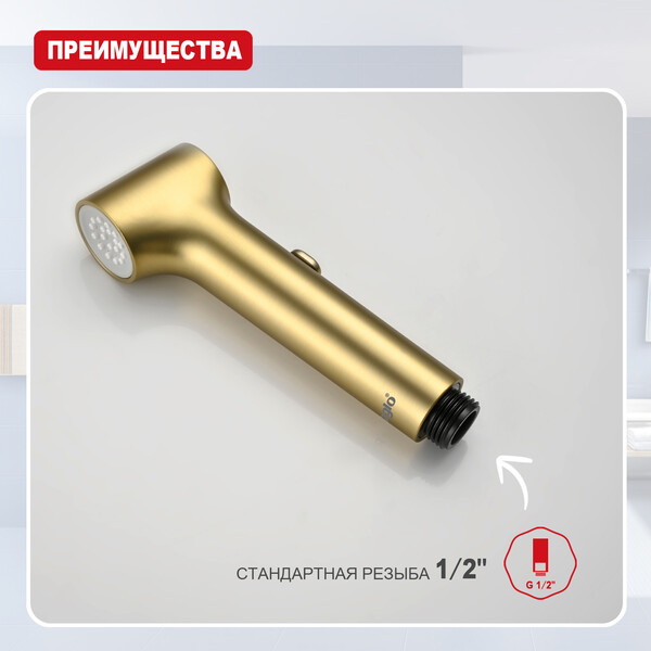 R460.05.03 Гигиеническая лейка RAGLO с клавишей регулировки воды (сатин золотой)