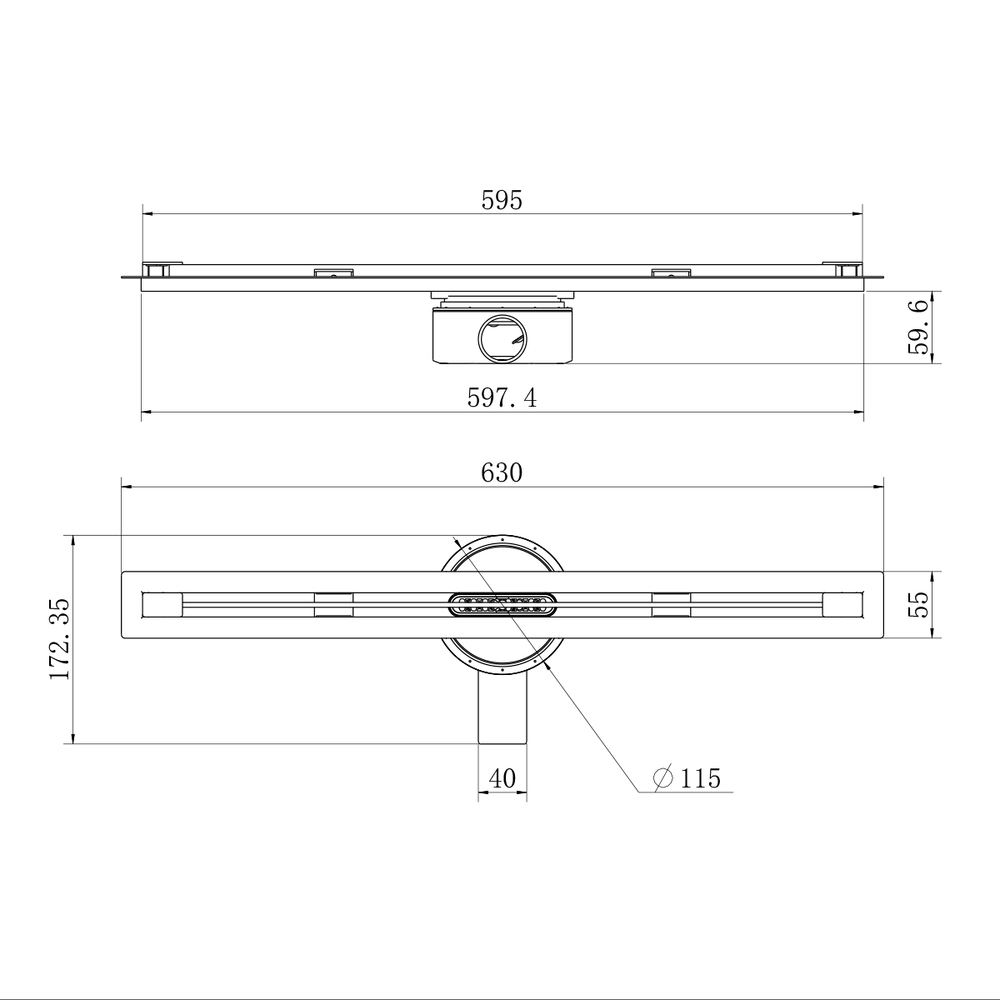 R653.60.05 Трап для душа щелевой 70*600мм (поворот.сифон 360°) (сатин)