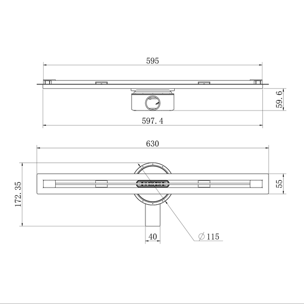 R653.60.05 Трап для душа щелевой 70*600мм (поворот.сифон 360°) (сатин)