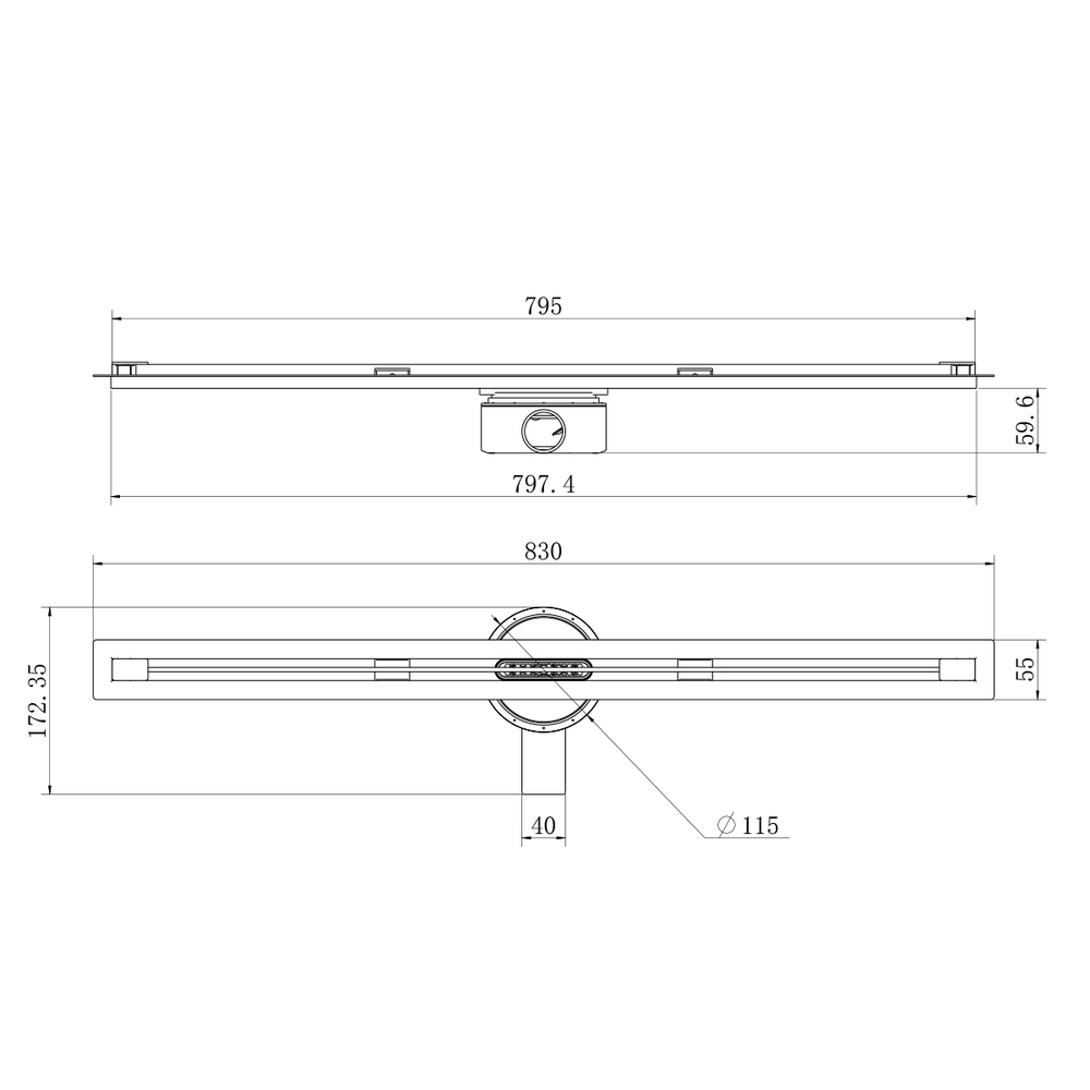R653.80.05 Трап для душа щелевой 70*800мм (поворот.сифон 360°) (сатин)