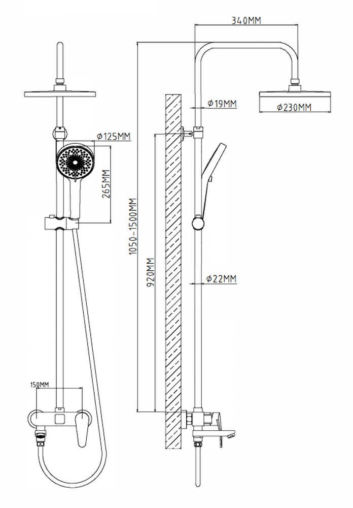 Душевая стойка BAS (хром,3 режима,1500 мм.) ДС00001