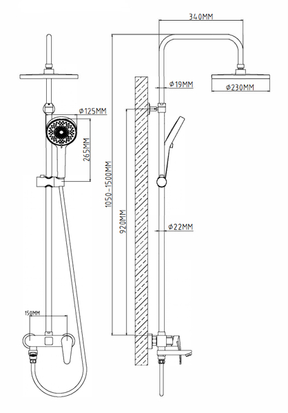 Душевая стойка BAS (хром,3 режима,1500 мм.) ДС00001