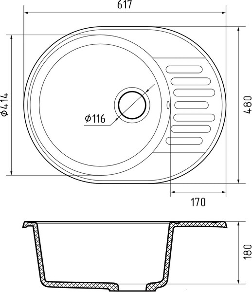 Мойка SANTREK AQUA Ovola SAO617 чаша + крыло 617*480 мм (бежевый) (+сифон)