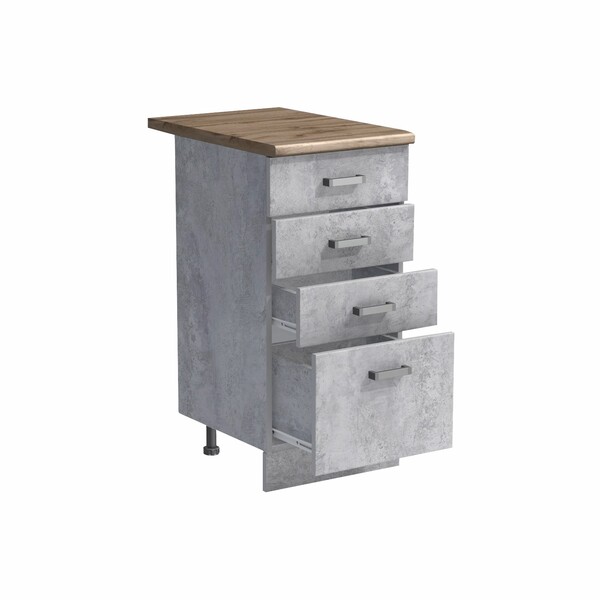 Рабочий стол 40 цвет Бетон (3+1 ящик) столешница Дуб вотан SANTREK HOME (ЛДСП)