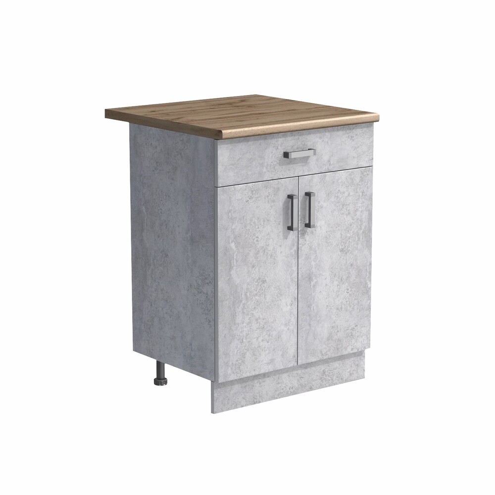 Рабочий стол 60 цвет Бетон (1 ящик) столешница Дуб вотан SANTREK HOME (ЛДСП)