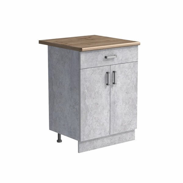 Рабочий стол 60 цвет Бетон (1 ящик) столешница Дуб вотан SANTREK HOME (ЛДСП)