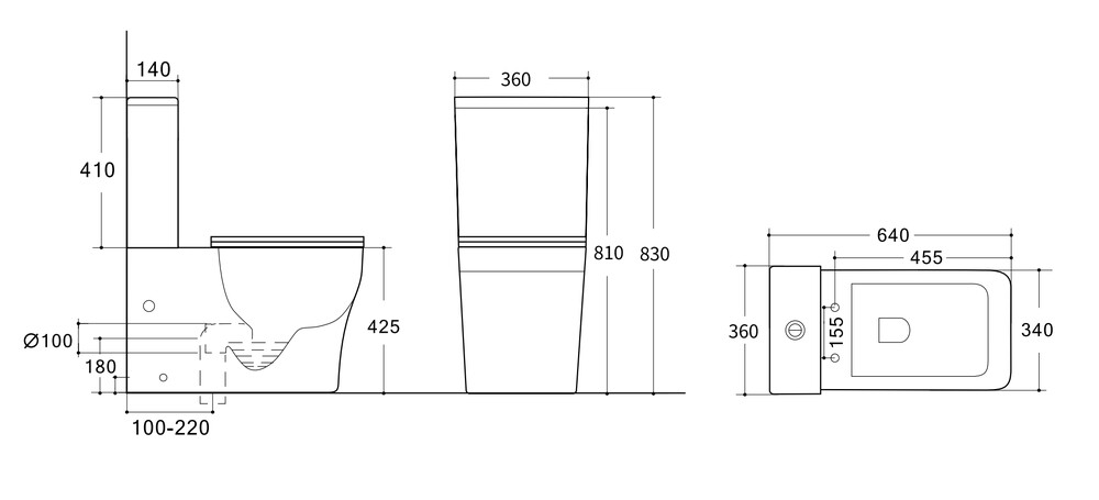 Унитаз-компакт безободковый (Торнадо) HOLLER TOKO TORNADO (640*360*830мм, сиденье дюропласт с микролифтом, арматура 2-х режимная)  (2 места) белый