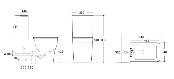 Унитаз-компакт безободковый (Торнадо) HOLLER TOKO TORNADO (640*360*830мм, сиденье дюропласт с микролифтом, арматура 2-х режимная)  (2 места) белый